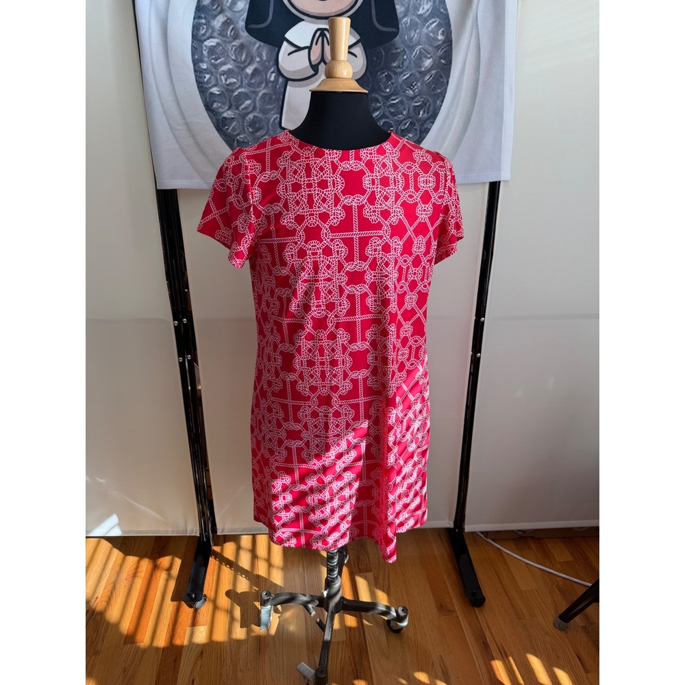 Jude Connally Red White Nautical Rope Print Jude Cloth Shift Dress Women's XL